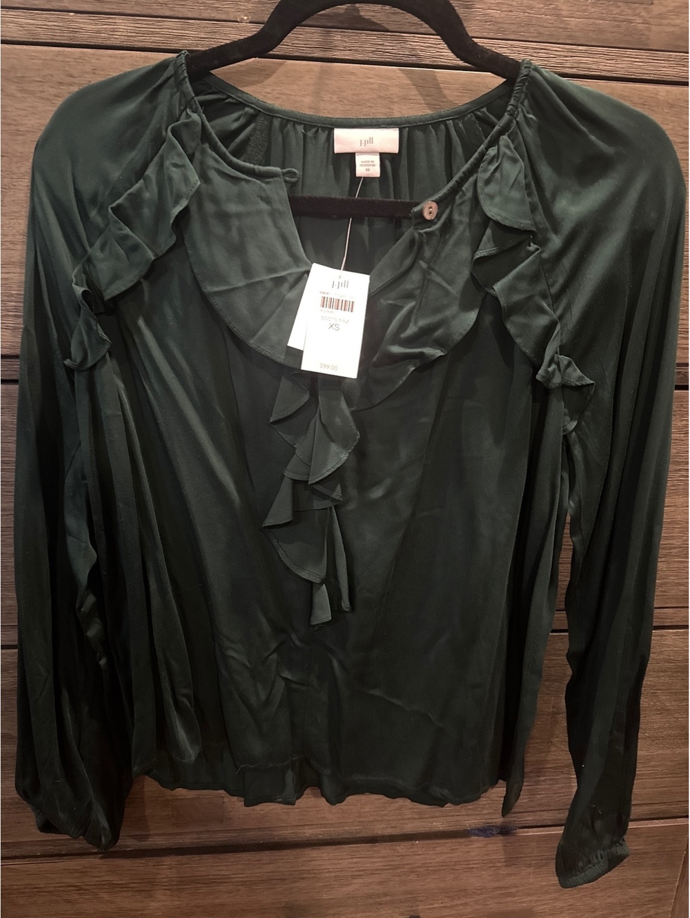 NWT J. Jill Ruffled Blouse in Scots Pine Size XS (runs large)